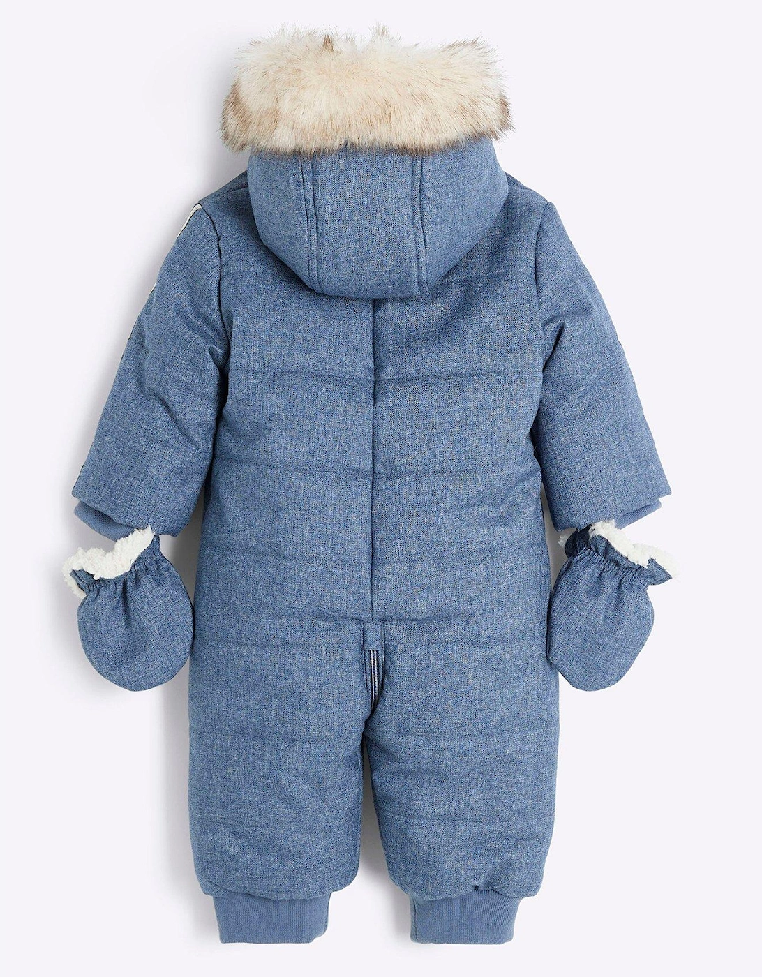 Baby Boy Hooded Snowsuit And Mittens - Navy