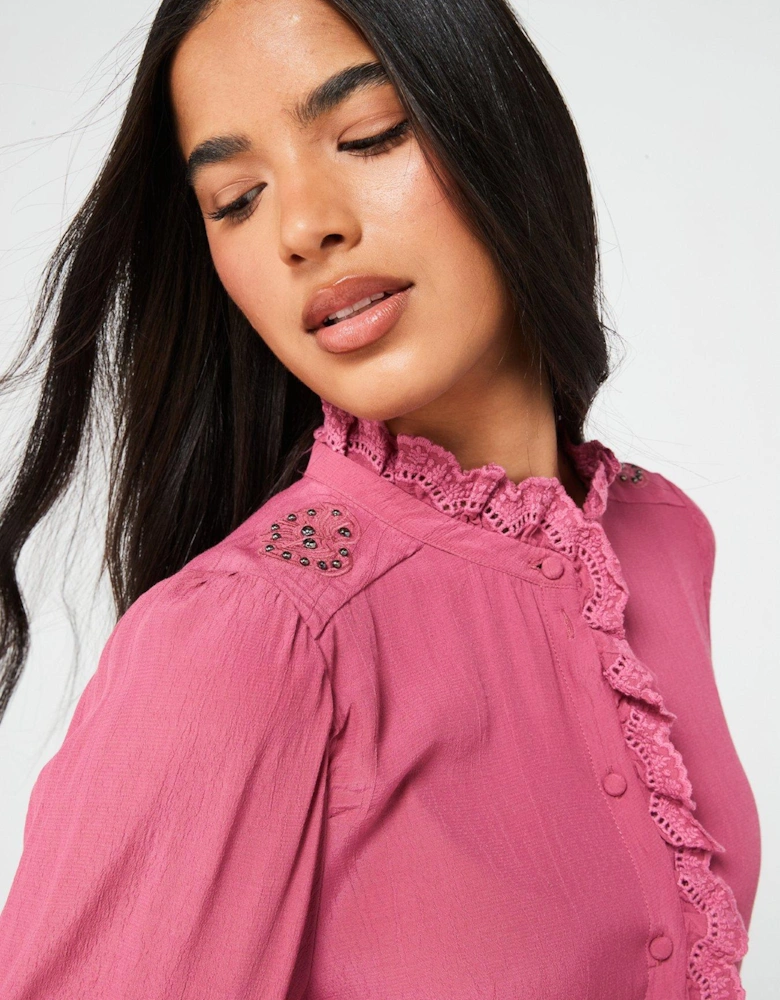 Frill Detail Blouse - Pink