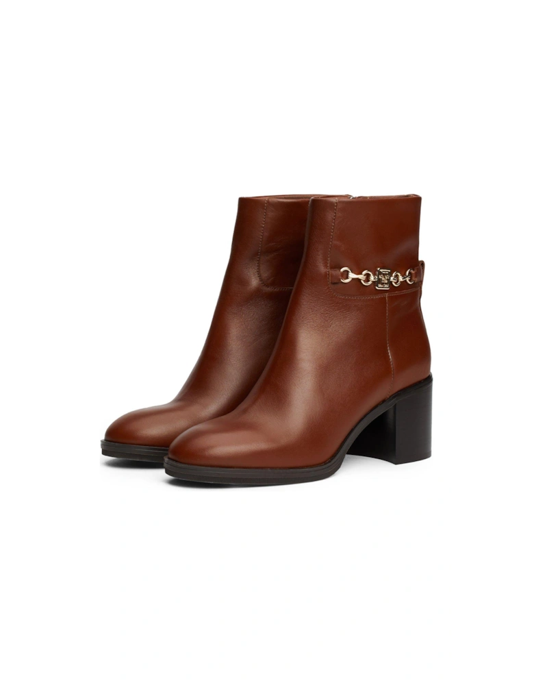 Chain Detail Leather Ankle Boots - Brown