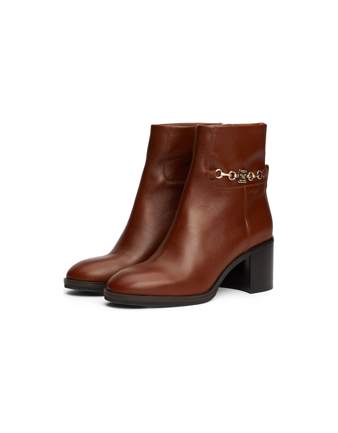 Chain Detail Leather Ankle Boots - Brown