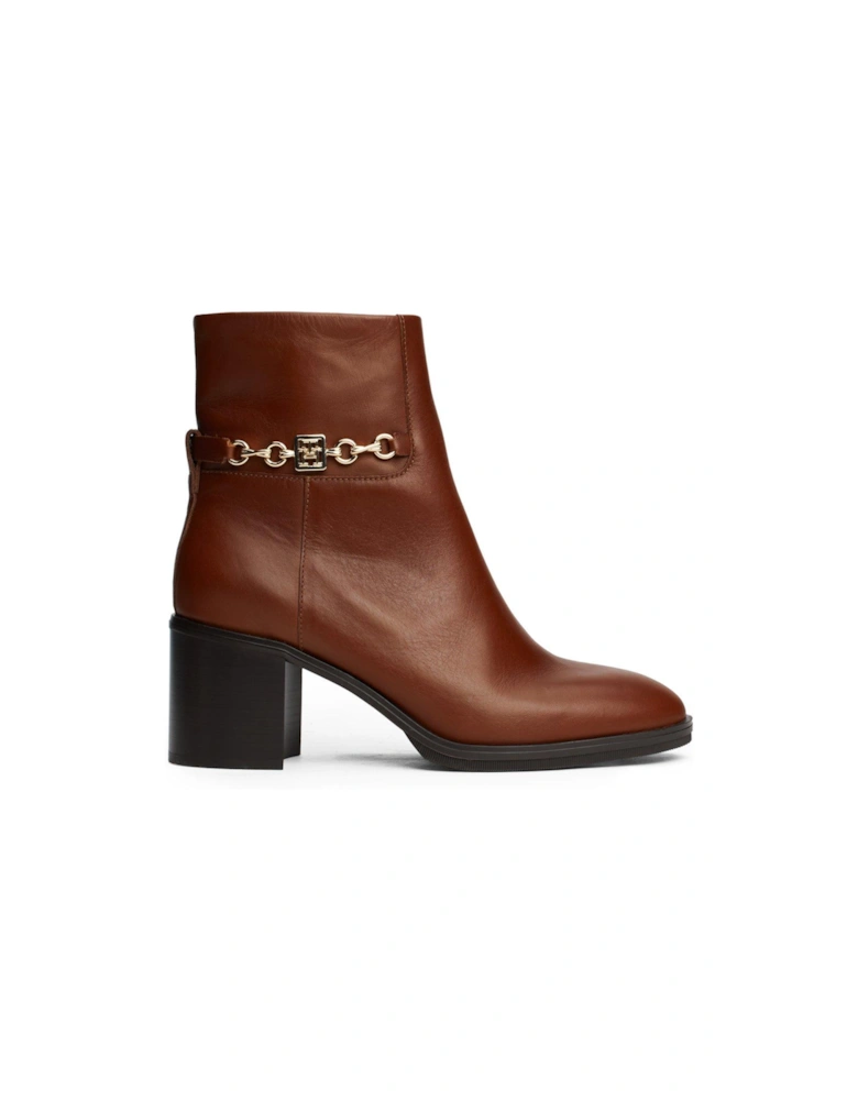 Chain Detail Leather Ankle Boots - Brown