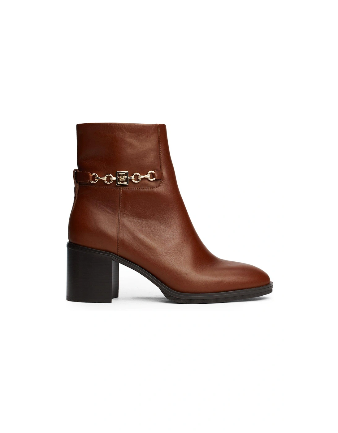 Chain Detail Leather Ankle Boots - Brown