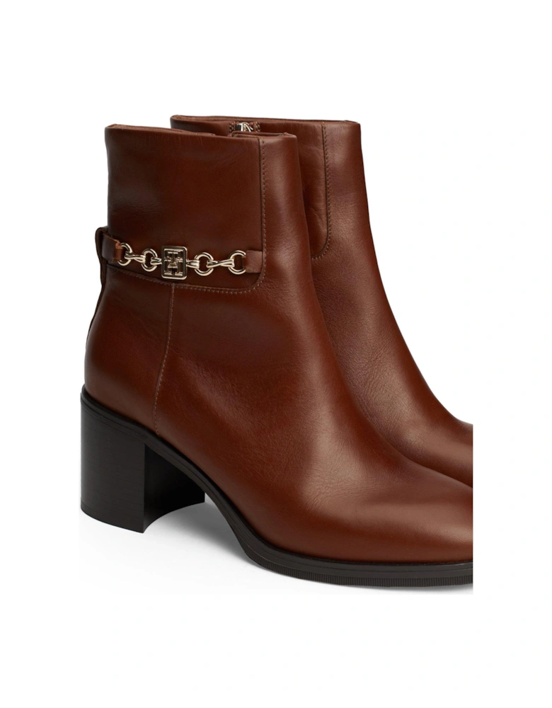 Chain Detail Leather Ankle Boots - Brown