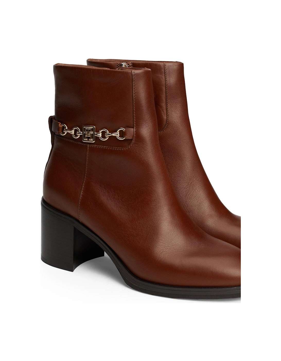 Chain Detail Leather Ankle Boots - Brown