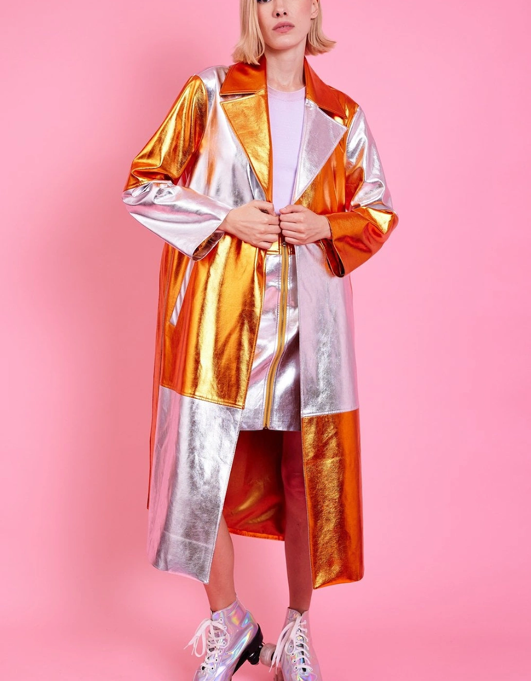 Metallic Hand Cut Patchwork Trench Coat