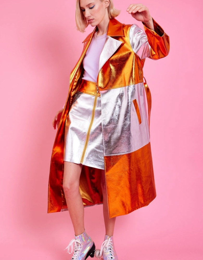 Metallic Hand Cut Patchwork Trench Coat