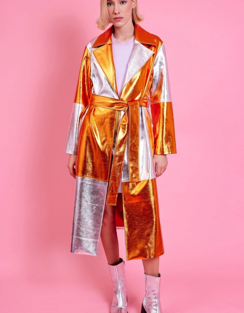 Metallic Hand Cut Patchwork Trench Coat