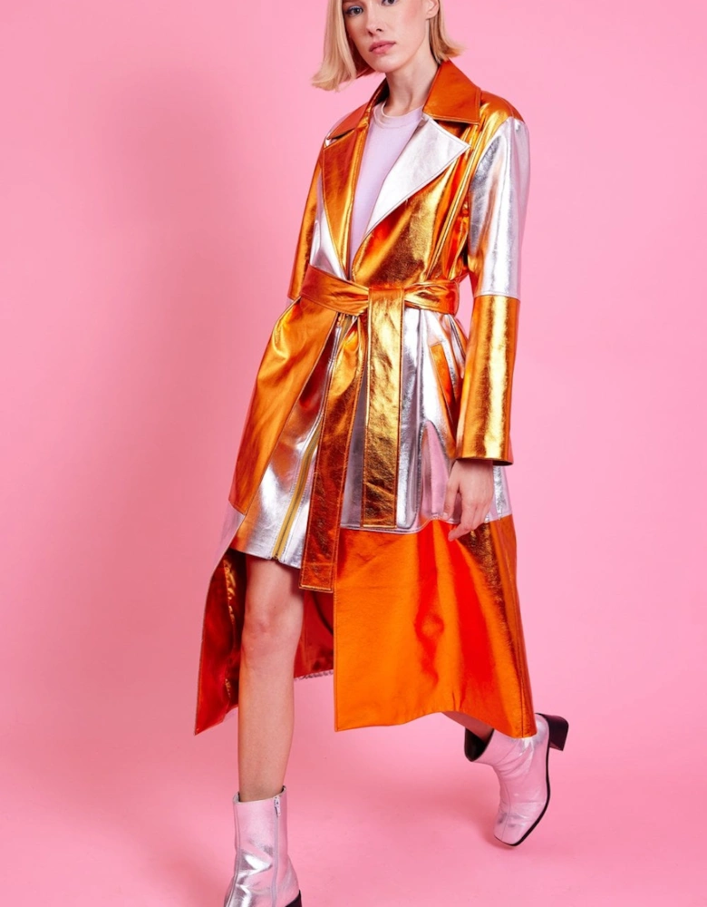 Metallic Hand Cut Patchwork Trench Coat