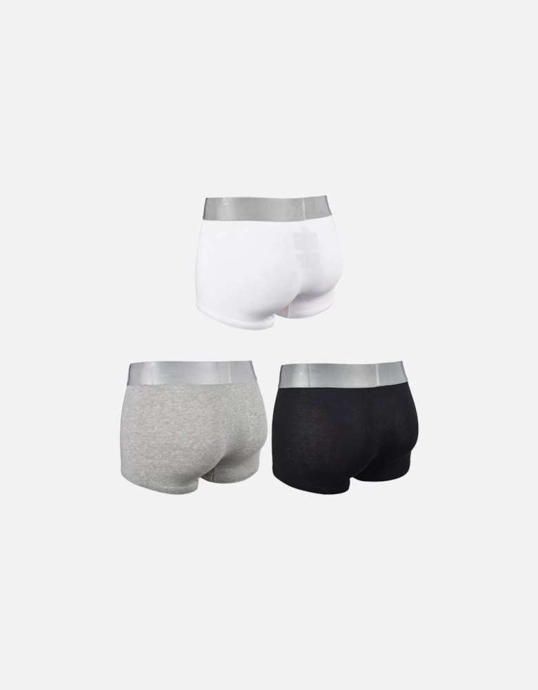 3-Pack Steel Cotton Boxer Trunks, Black/White/Grey Heather