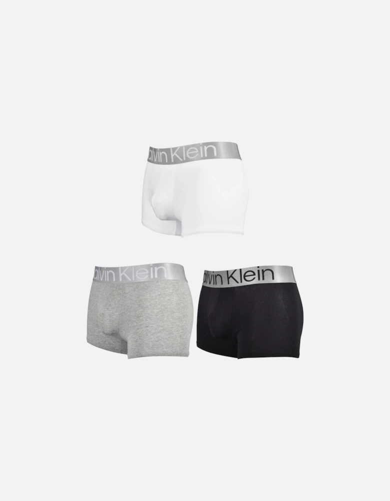 3-Pack Steel Cotton Boxer Trunks, Black/White/Grey Heather