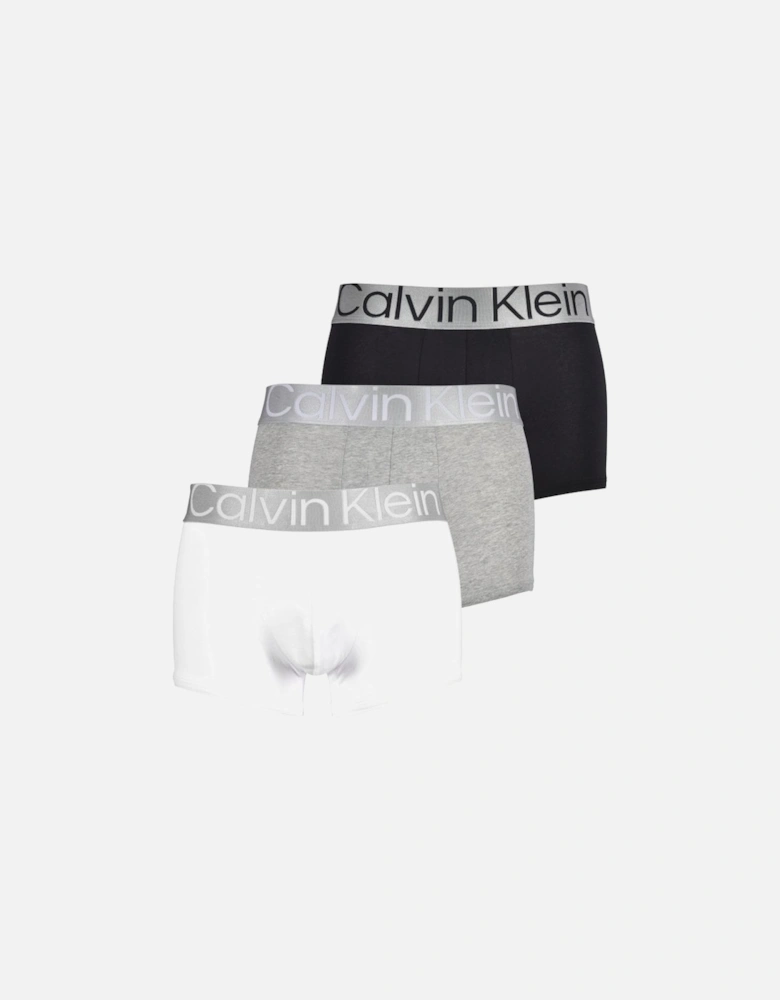 3-Pack Steel Cotton Boxer Trunks, Black/White/Grey Heather