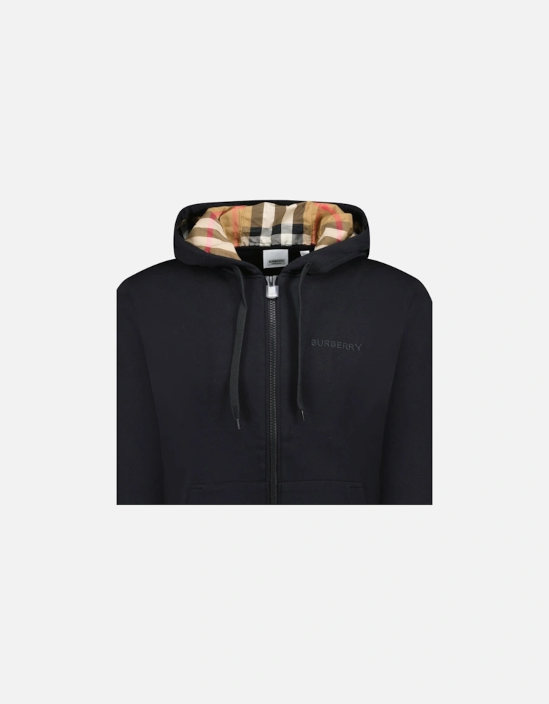 'Hove' check Hood Embroidery Logo Hoodie Zip Sweatshirt Black