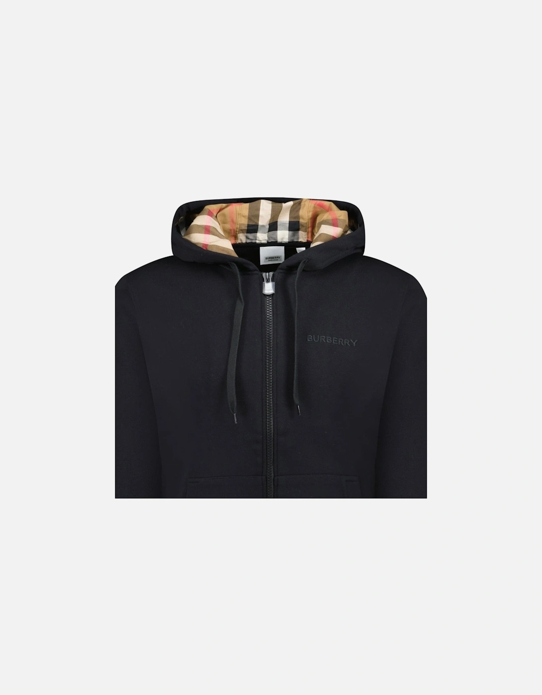 'Hove' check Hood Embroidery Logo Hoodie Zip Sweatshirt Black