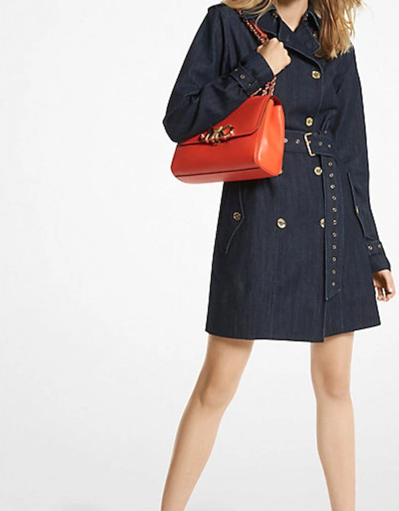 Stretch Denim Belted Trench Coat