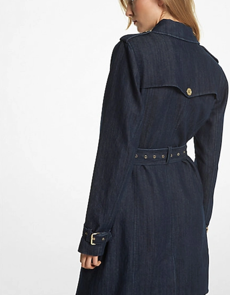 Stretch Denim Belted Trench Coat