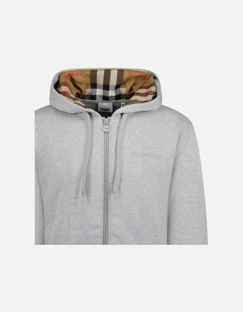 'Hove' check Hood Embroidery Logo Hoodie Zip Sweatshirt Grey