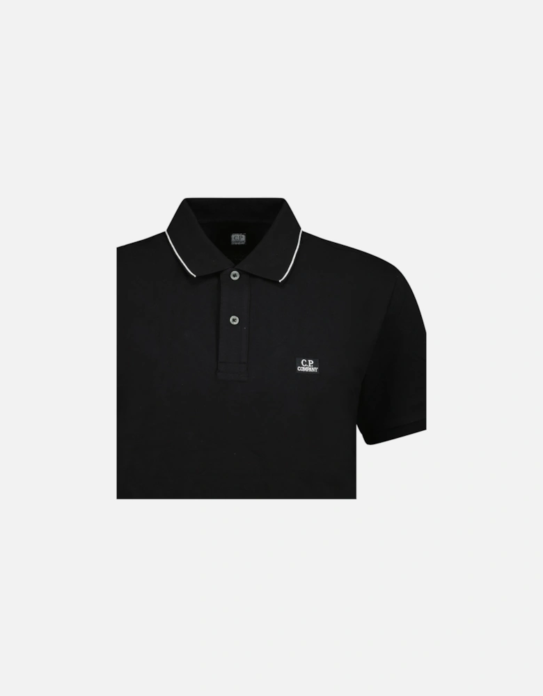 Stretch Piquet Striped Collar Polo Shirt Black