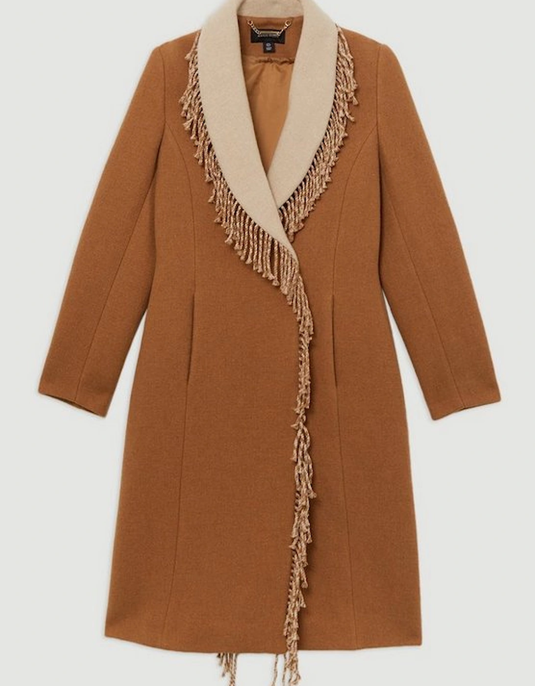 Premium Italian Manteco Wool Blend Fringe Collar Tailored Maxi Coat