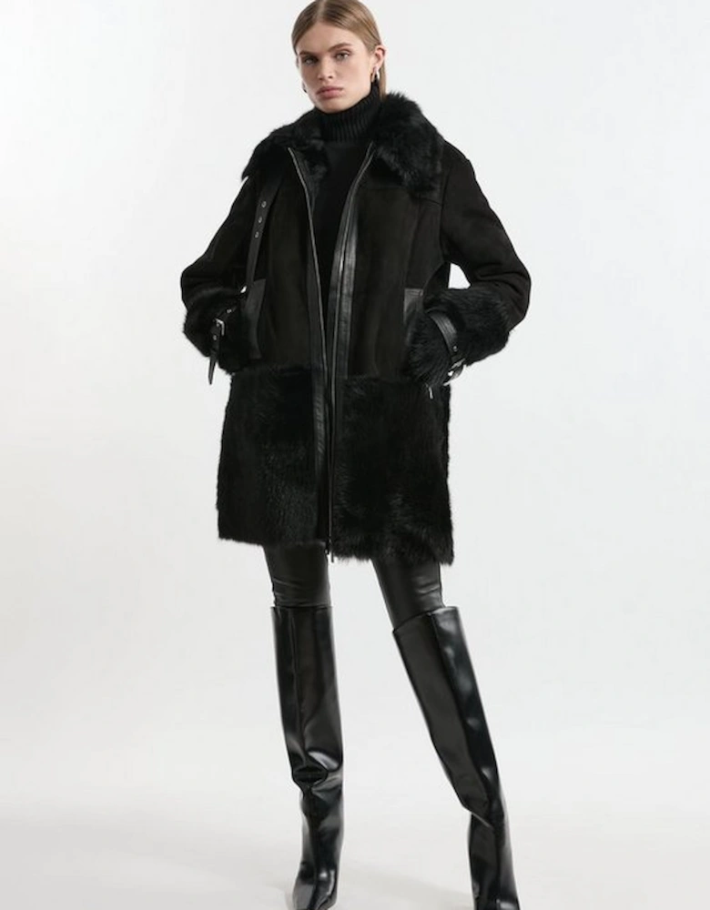 Shearling Longline Avaitor Coat