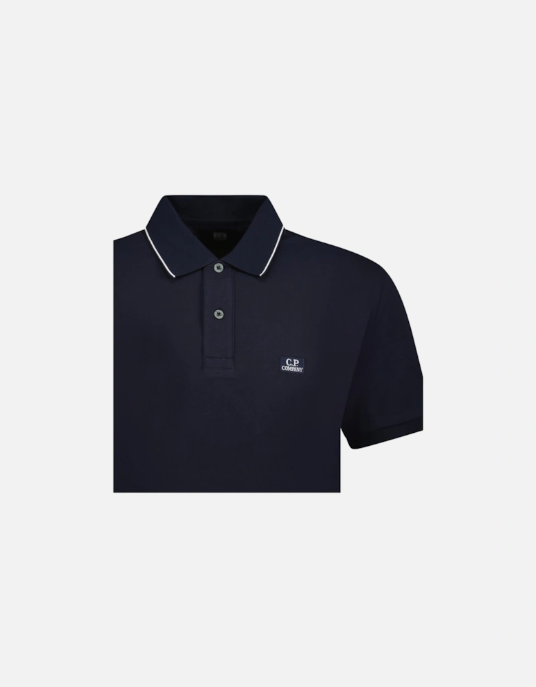 Stretch Piquet Striped Collar Polo Shirt Navy