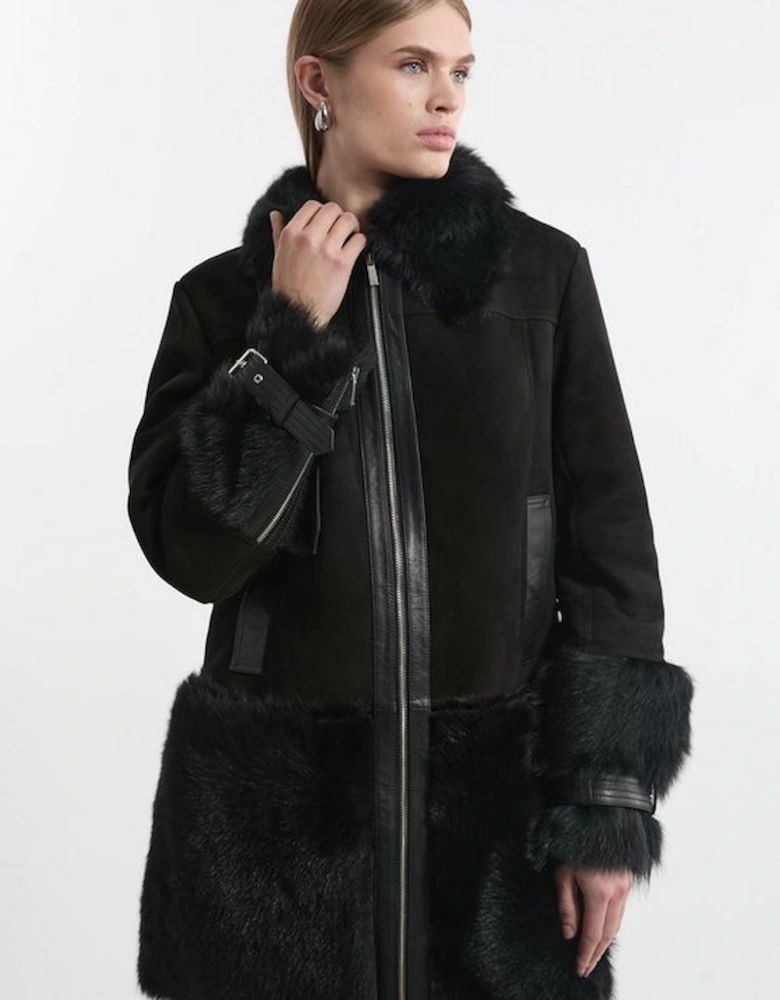 Shearling Longline Avaitor Coat