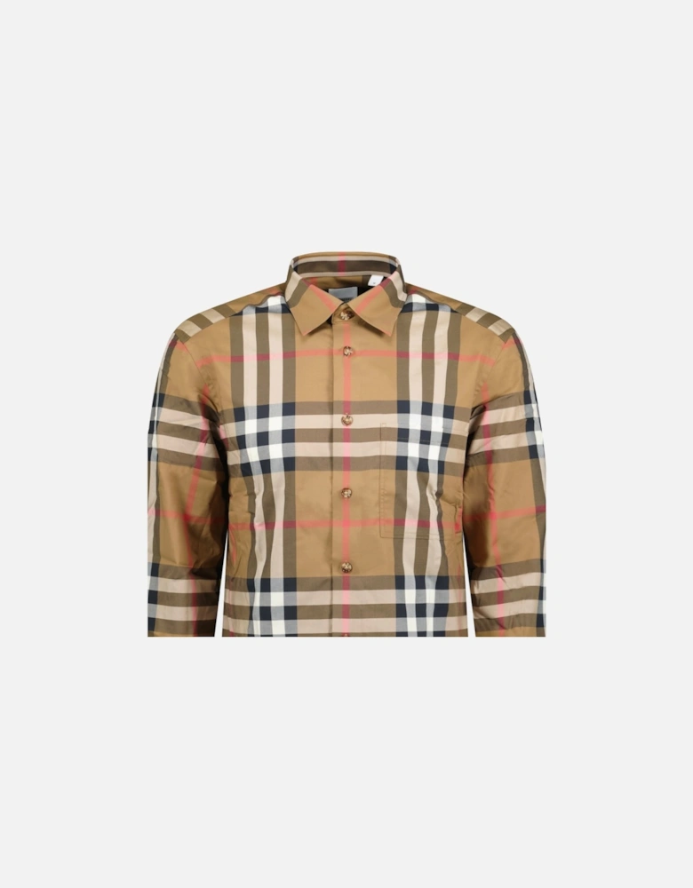 'Claverdon' Check Shirt in Taupe Brown