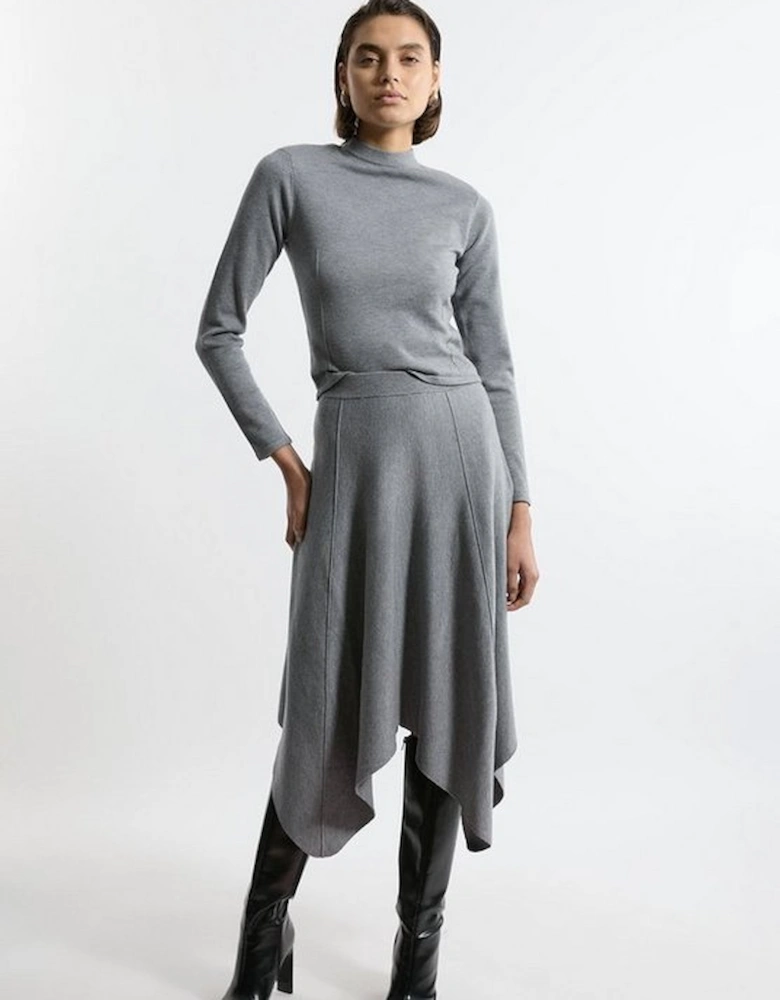 Compact Wool Look Asymmetric Hem Knit Skirt