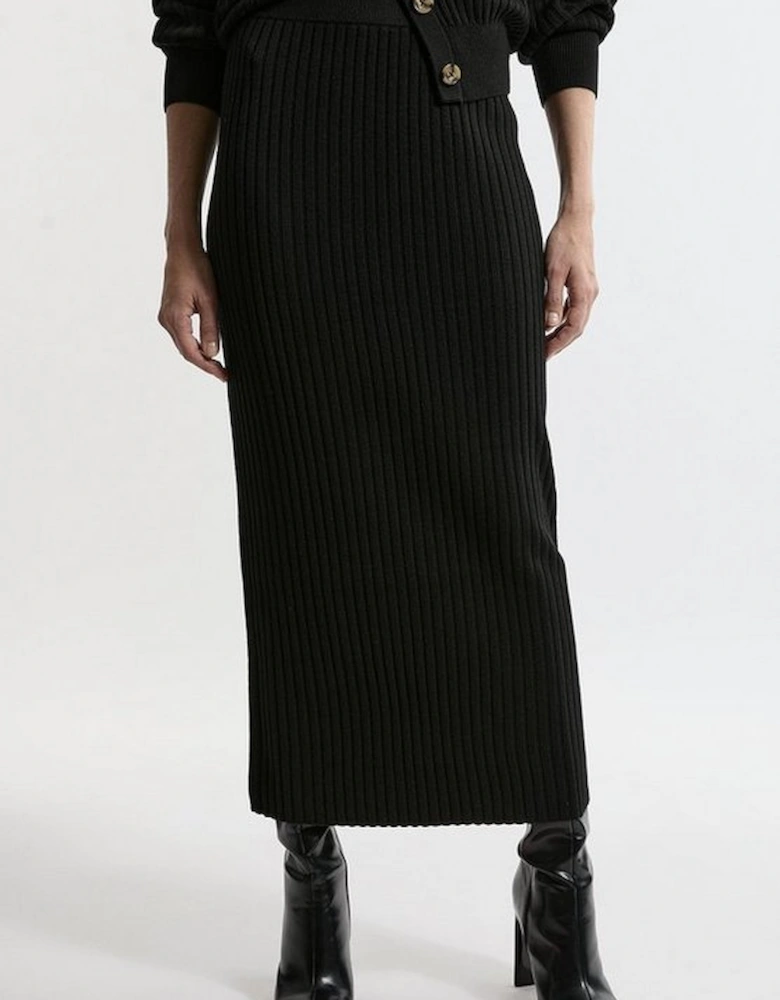 Wool Blend Rib Knit Maxi Skirt