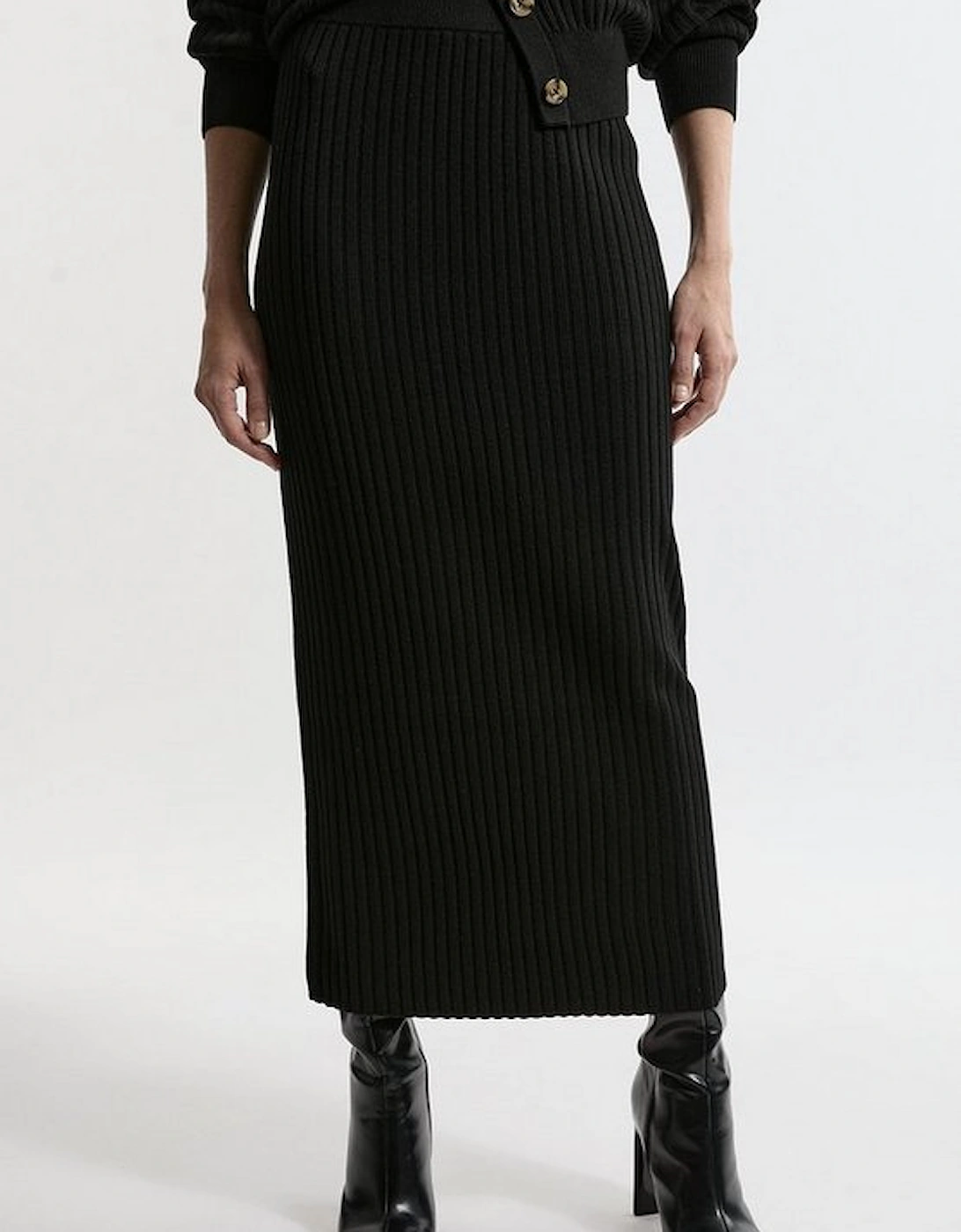 Wool Blend Rib Knit Maxi Skirt