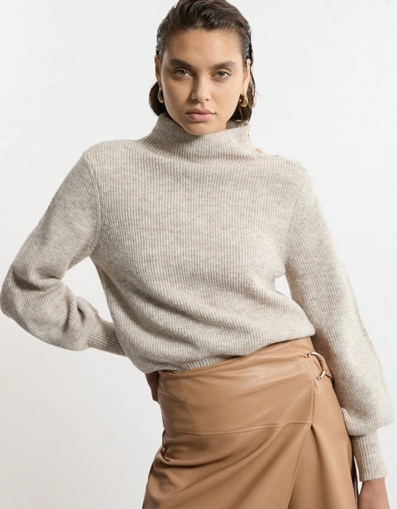 Wool Blend Cosy Funnel Knit Jumper