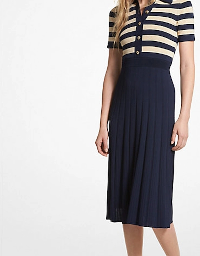 Metallic Striped Knit Polo Dress