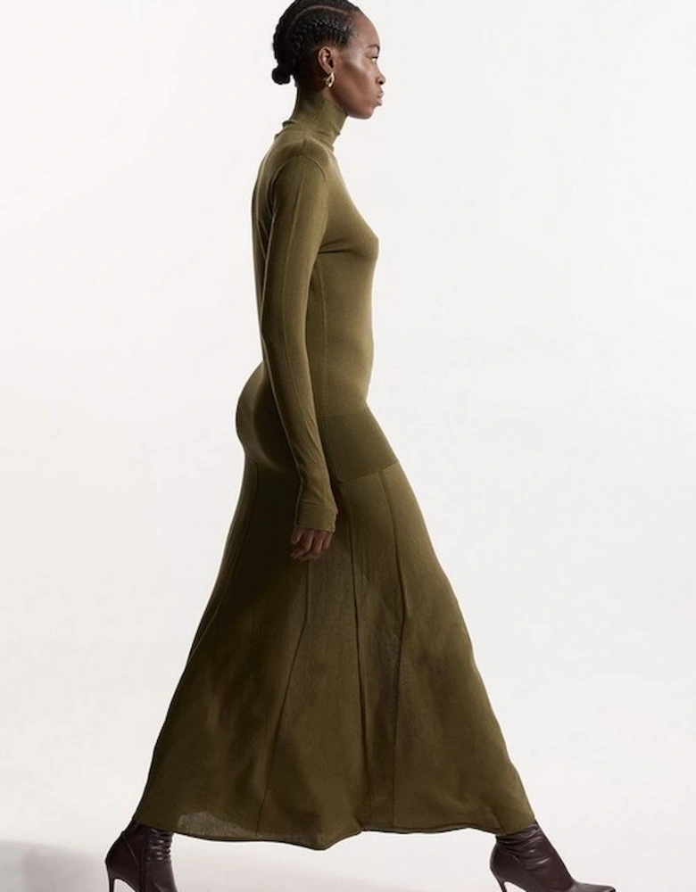 Wool Tencel Full Skirted Maxi Knit Dress