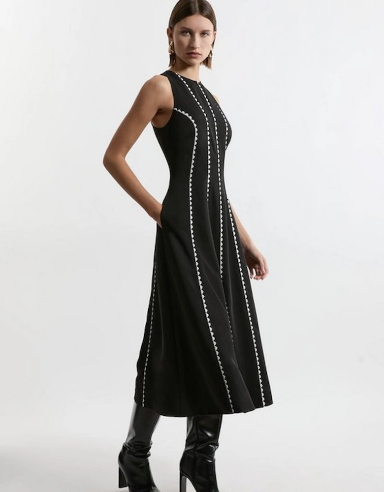 Scallop Trim Panelled Crepe Maxi Dress