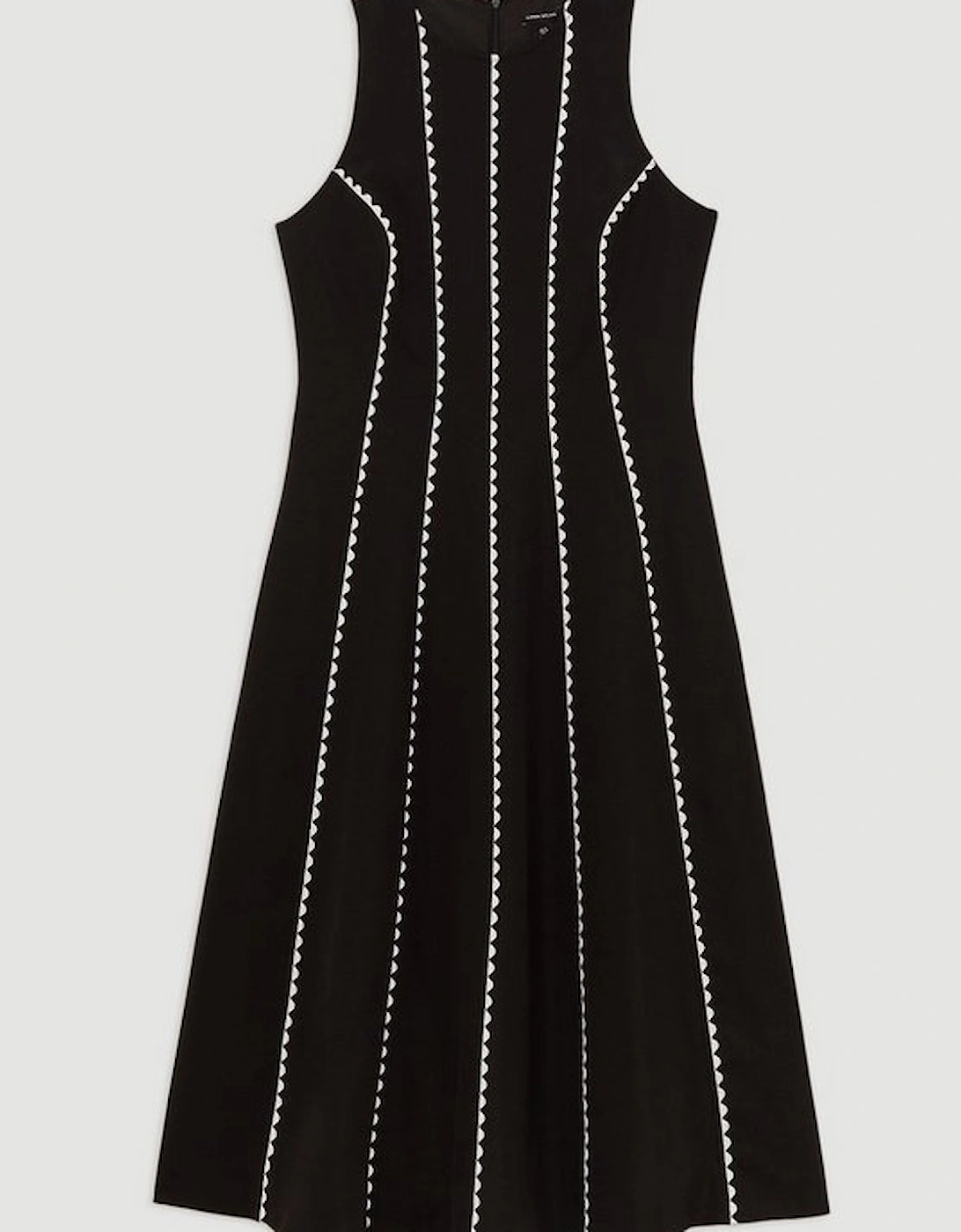 Scallop Trim Panelled Crepe Maxi Dress