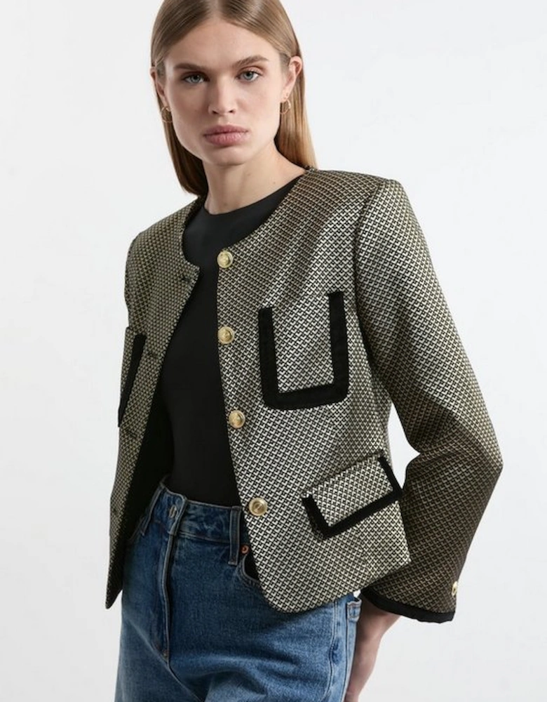 Petite Geo Jacquard Velvet Mix Tailored Jacket