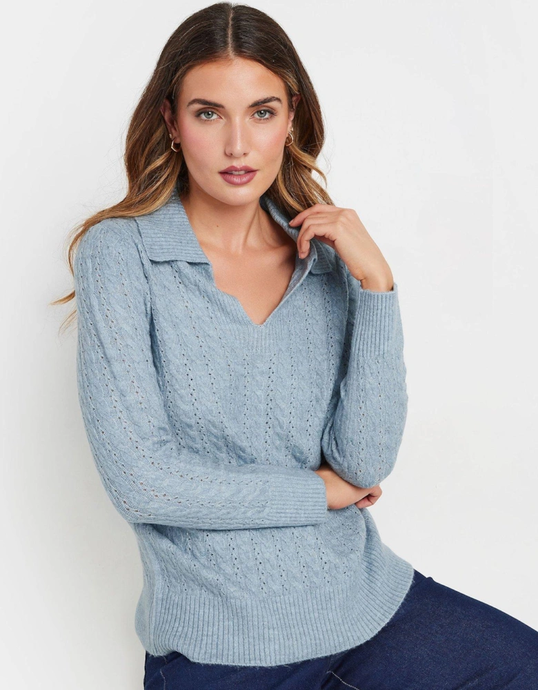 V Neck Cable Knit Jumper - Blue