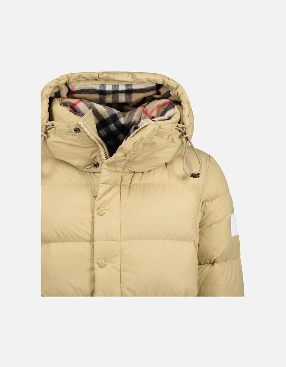 'Lockwell' Hooded Check Down Jacket Beige