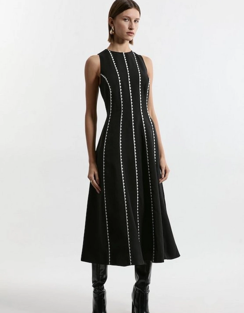 Tall Scallop Trim Panelled Crepe Maxi Dress