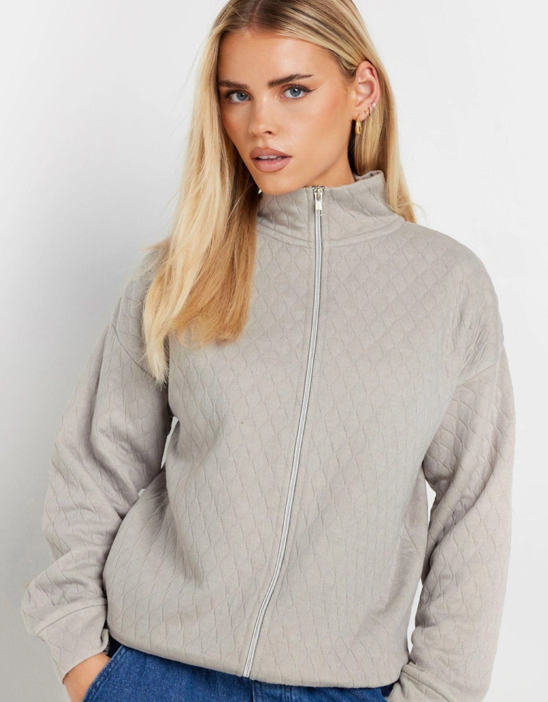 Petite Quilted Zip Through Jacket - Grey