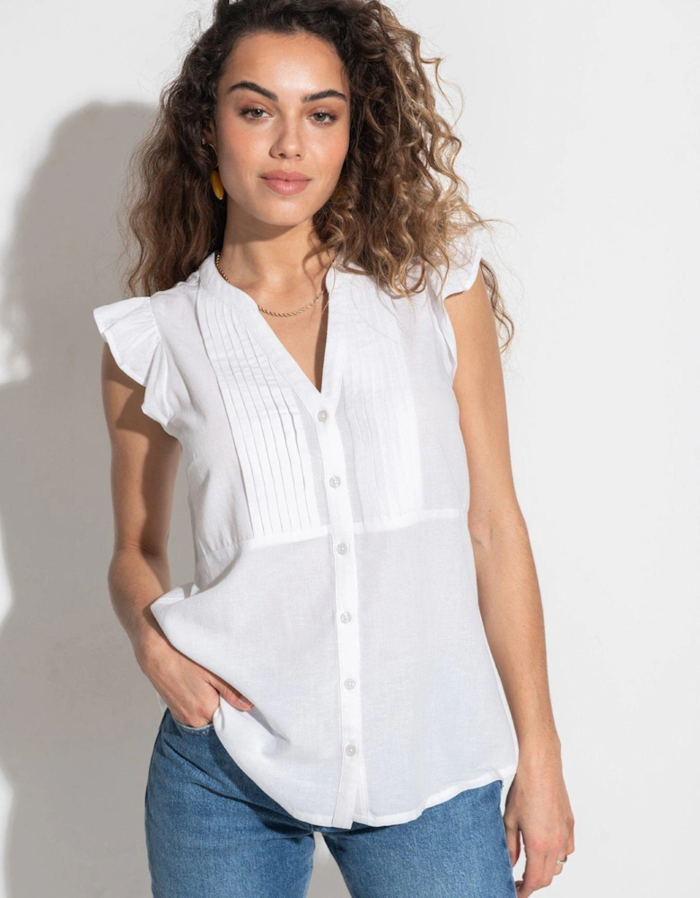 Poppy Woven Longline Frill Sleeve Shirt - White