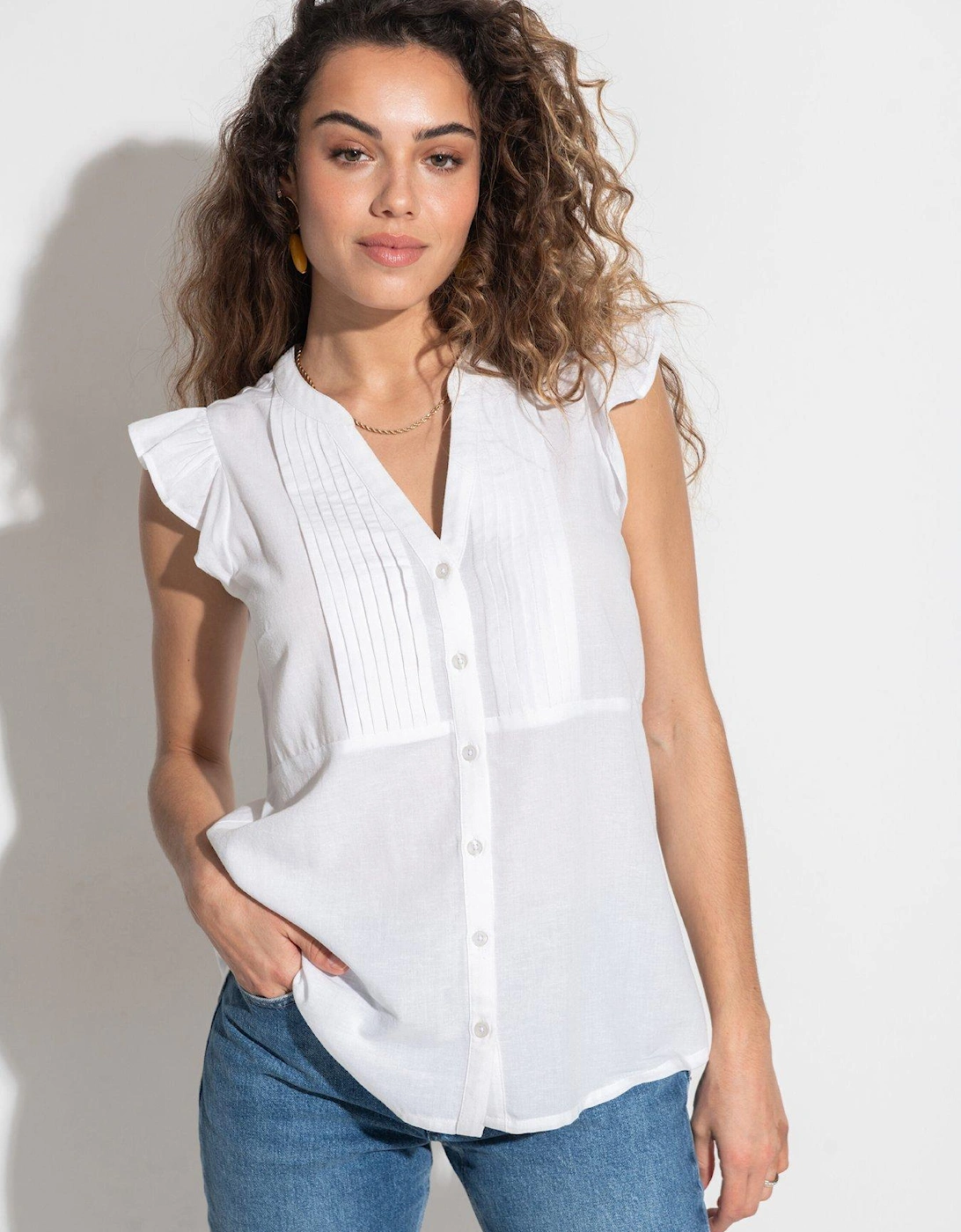 Poppy Woven Longline Frill Sleeve Shirt - White, 2 of 1