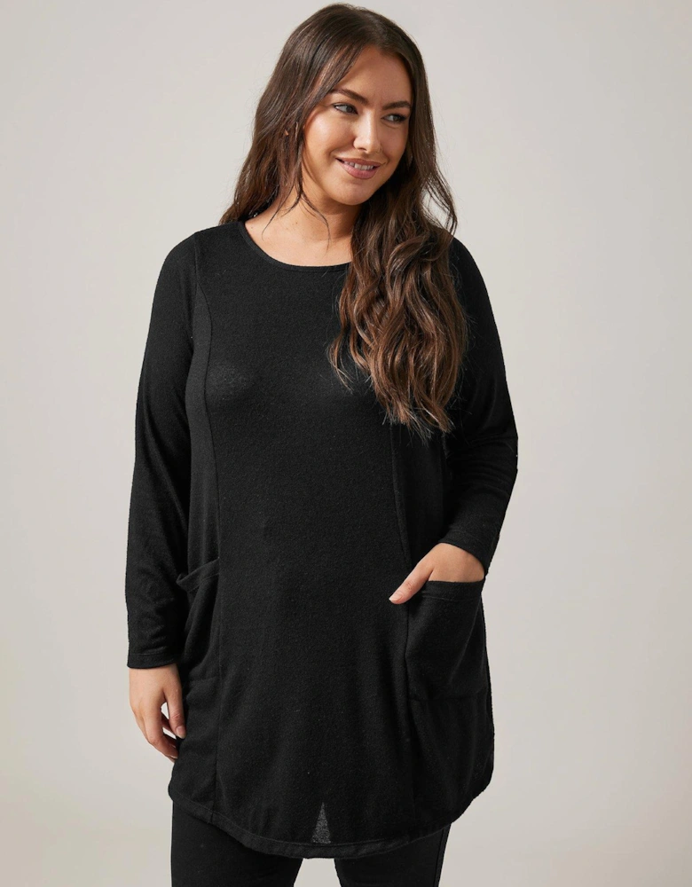 Drop Pocket Tunic Top - Black