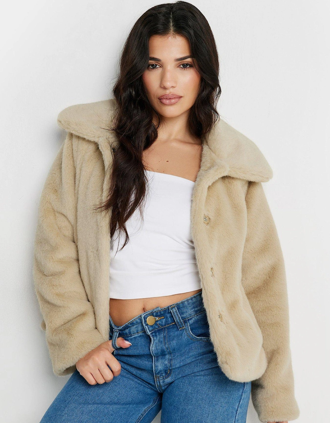 Petite Faux Fur Coat - Natural, 2 of 1