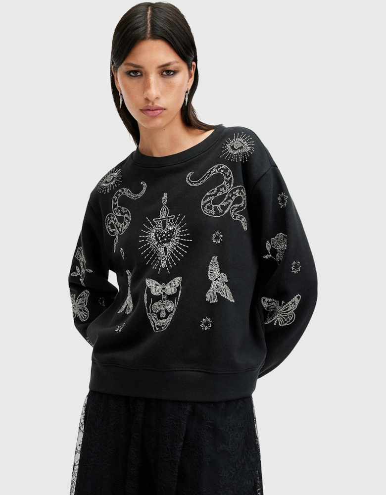 Pippa Embellished Relaxed Fit Sweatshirt - Black