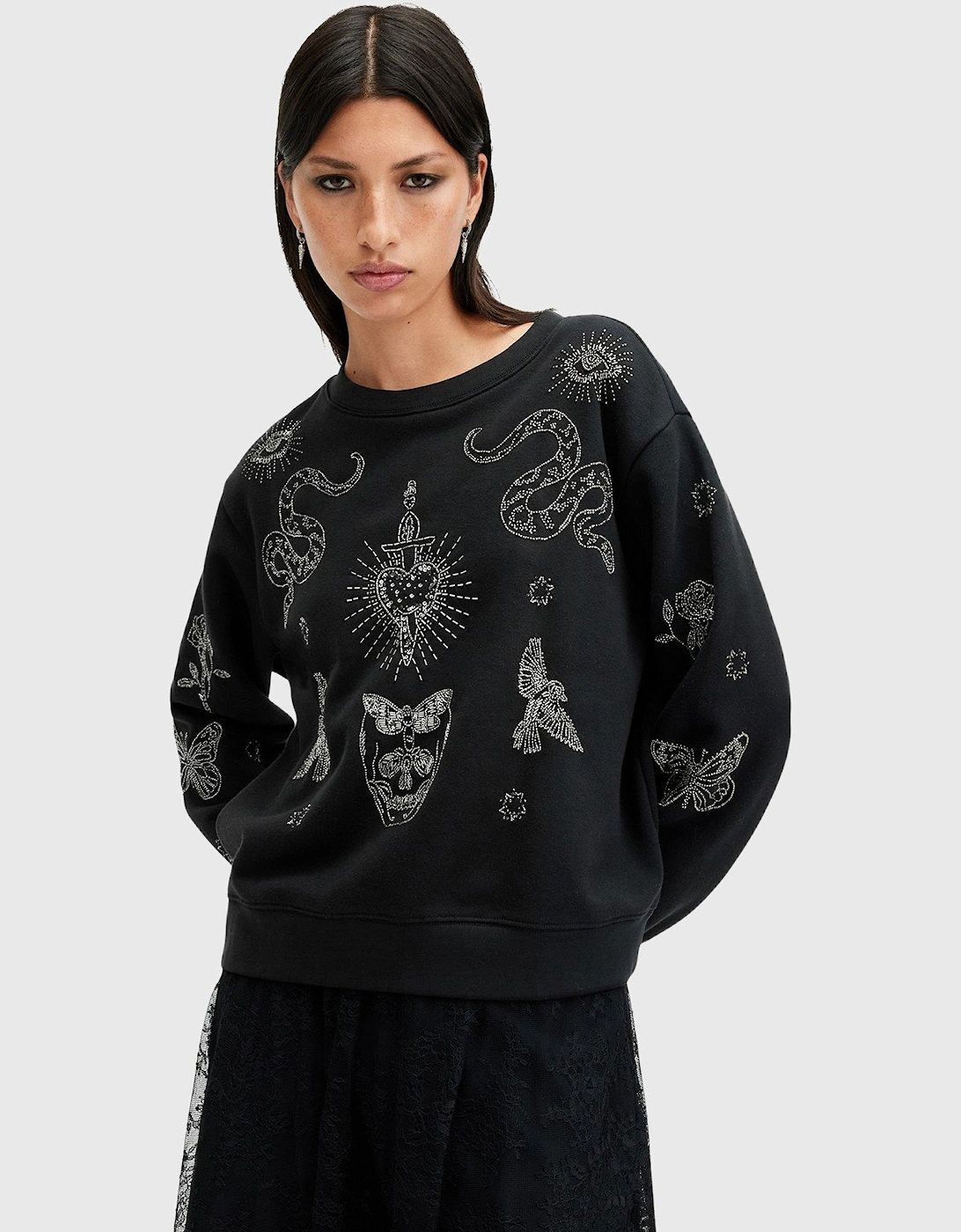 Pippa Embellished Relaxed Fit Sweatshirt - Black, 6 of 5