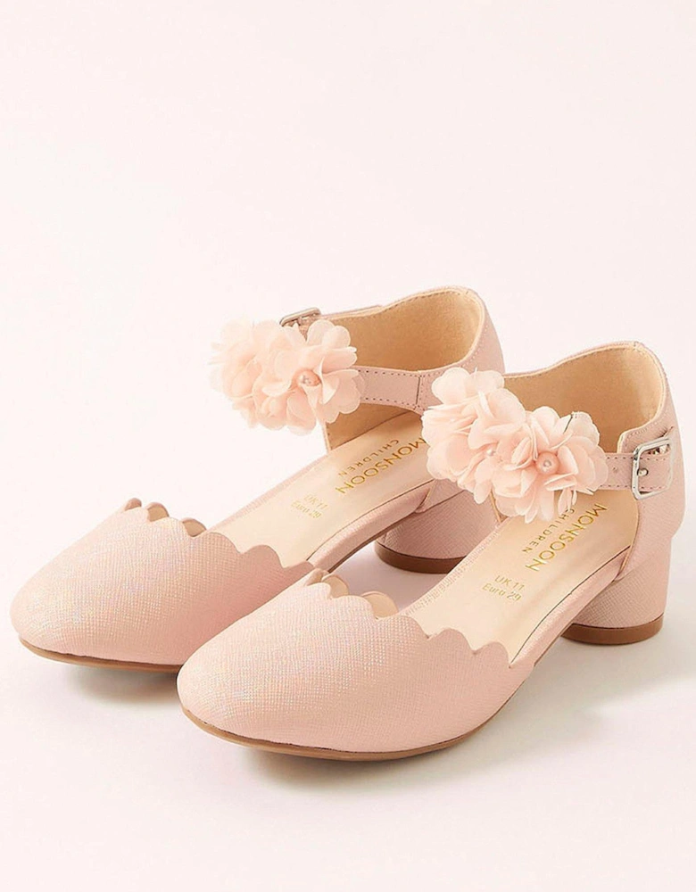 Girls Corsage 2 Part Heel Shoes - Pink