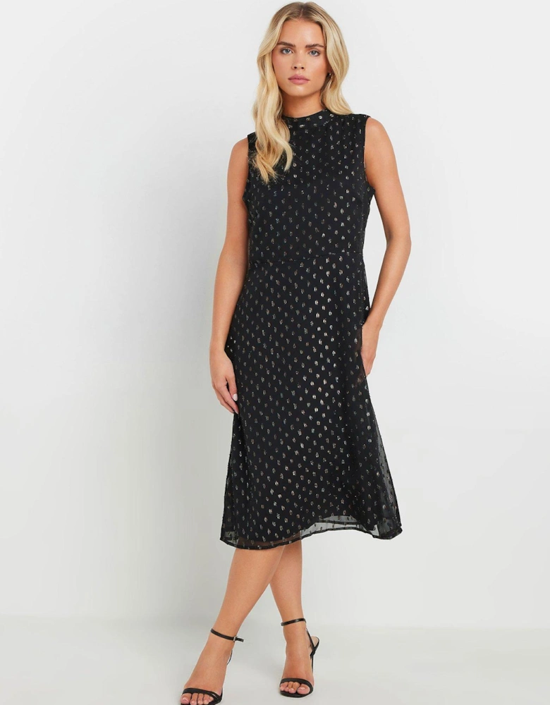 Petite High Neck Fit And Flare Dress - Black