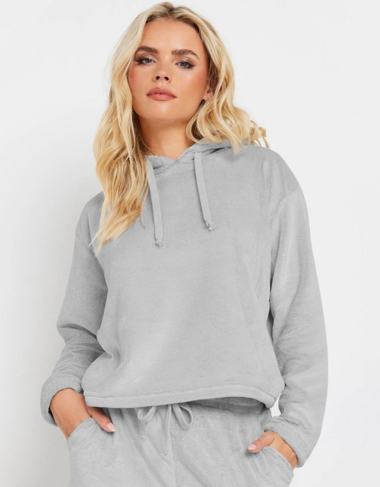 Petite Lounge Fleece Crop Hoodie - Grey