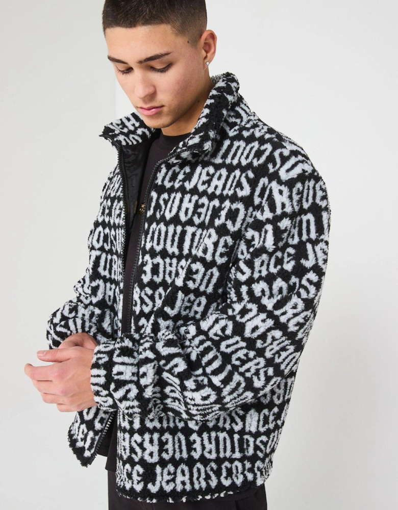 Gothic All Over Print Fleece Jacket - Black/White