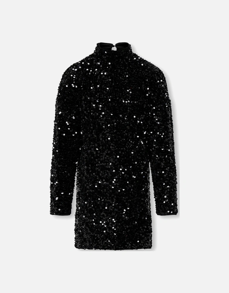 Girls Sequin Long Sleeve Dress - Black